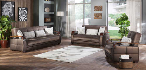 Natural Prestige Brown Sofa, Love & Chair Set by Bellona