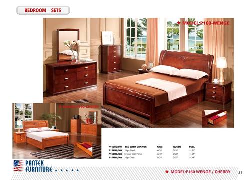 P 160 Cherry Bed w/Tilted Headboard & 2 Drawers by Pantek Furniture