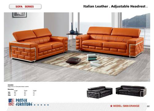 SF 800 Italian Orange Leather Sofa, Loveseat & Chair Set by Pantek Furniture