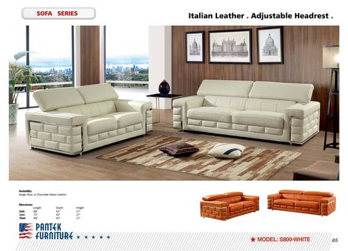 SF 800 Italian White Leather Sofa, Loveseat & Chair Set by Pantek Furniture