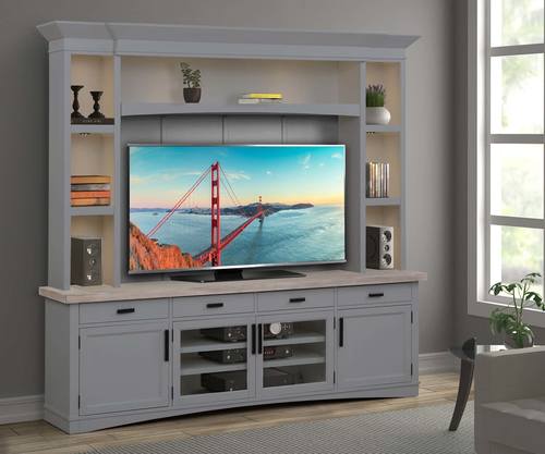 Americana Modern Dove 92 Inch TV Console w/Hutch, Backpanel & Led Lights by Parker House Furniture