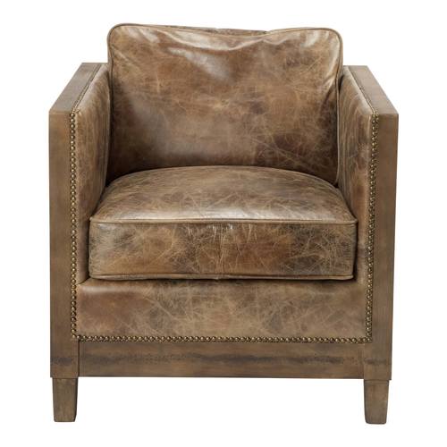 Darlington Club Chair Grazed Brown Leather by Moe's Home Collection