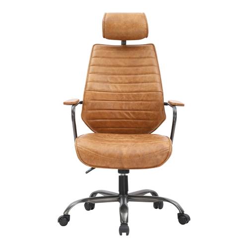 Executive Swivel Office Chair Cigare Tan Leather by Moe's Home Collection