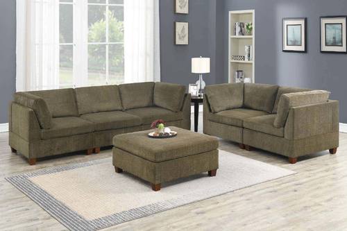 832 Tan Chenille 6-Pcs Sectional Sofa by Poundex