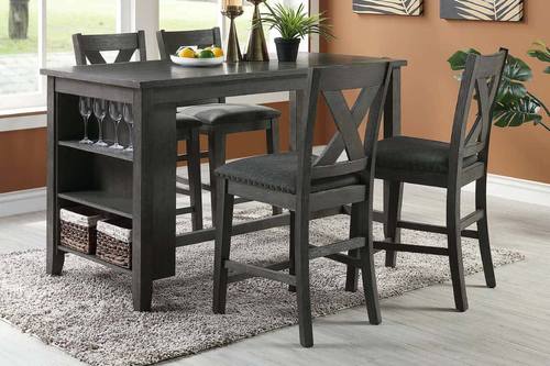 F1789 Deep Dark Grey Solid Acacia Wood High Chair (Set of 2) by Poundex