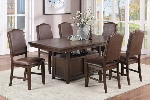 F2578 Dark Brown Pine Wood & Acacia Veneer Dining Table by Poundex