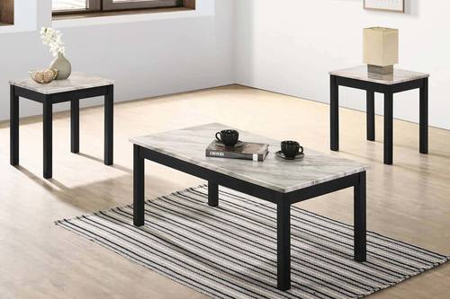 F3192 Marble White Faux Marble Top 3-Pcs Coffee Table Set by Poundex