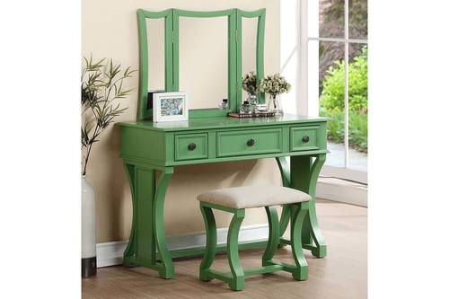 F4117 Apple Green Pine Wood Vanity Set w/Stool by Poundex