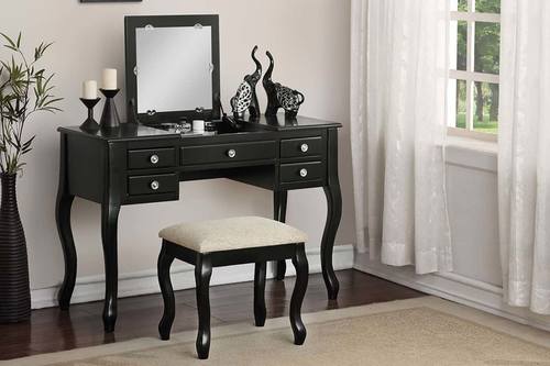 F4146 Black Finish Rubber Wood Vanity Set w/Stool by Poundex