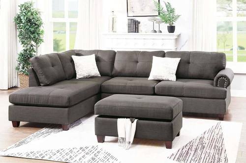 F6415 Ash Black 3-Pcs Sectional Sofa Set by Poundex