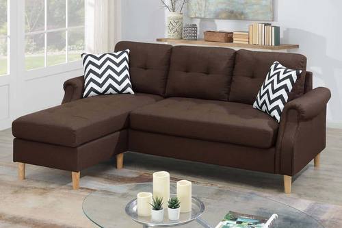 F6457 Dark Coffee Polyfiber 2-Pcs Sectional Sofa w/2 Accent Pillows by Poundex