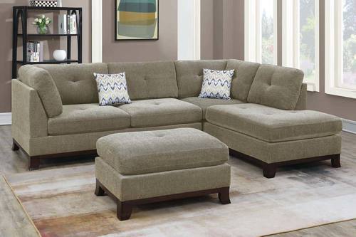 F6478 Camel Chenille 3-Pcs Sectional Sofa Set w/2 Accent Pillows by Poundex