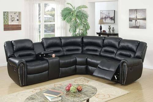 F6743 Black Bonded Leather 3-Pcs Reclining Sectional by Poundex