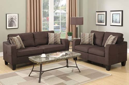 F6923 Chocolate Polyfiber 2-Pcs Sofa Set by Poundex