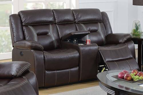 F86295 Dark Brown Gel Leatherette Power Loveseat w/Console by Poundex