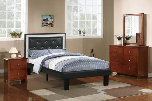 F9376 Black Faux Leather & Plywood Bed by Poundex