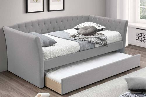 F9453 Light Grey Burlap Day Bed w/Slats & Trundle by Poundex