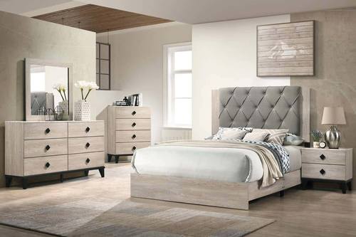 F9561 Cream Fabric & Wood Bed by Poundex