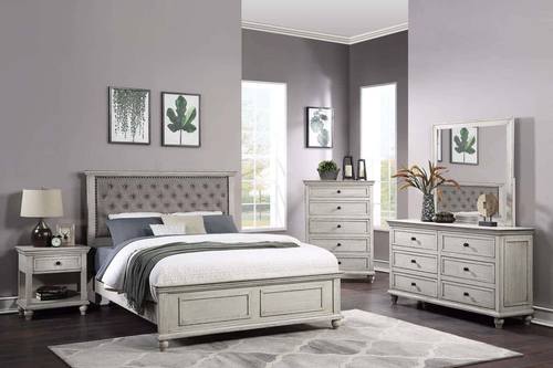 F9565 Antique White Wood Fabric & Wood Bed by Poundex