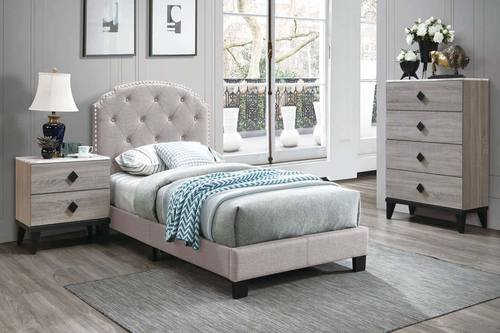 F9574 Light Brown Burlap Bed by Poundex