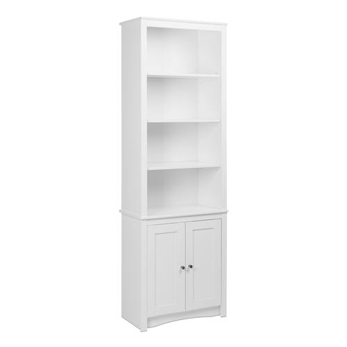 Home Office White Wood Tall Bookcase w/2 Shaker Doors by Prepac