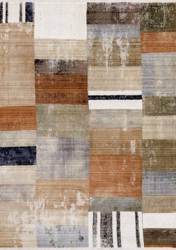 Serene Beige Orange Blue Cream Patchwork Quilt Design Rug by Kalora