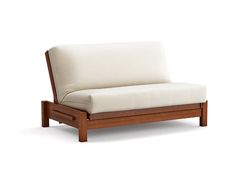 Futon Frame - Queen Loveseat Size - Tozi Warm Cherry Wall Hugger by Strata Furniture