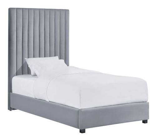 Arabelle Gray Velvet Twin Bed by TOV Furniture