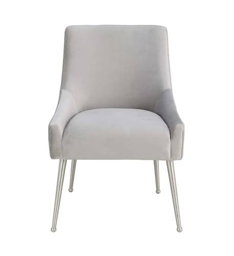 Beatrix Pleated Light Gray Velvet Side Chair - Silver Legs by TOV Furniture