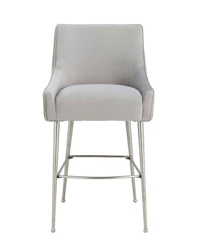 Beatrix Pleated Gray Velvet Bar Stool by TOV Furniture
