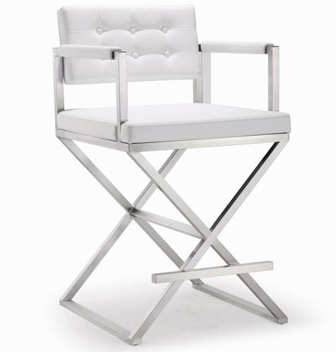 Director White Stainless Steel Counter Stool by TOV Furniture