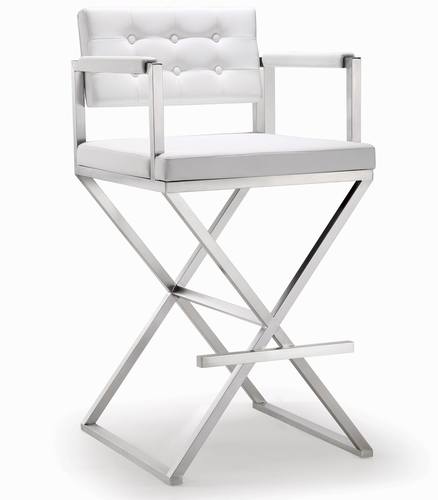 Director White Stainless Steel Barstool by TOV Furniture