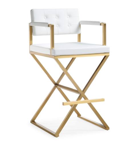 Director White & Gold Stainless Steel Barstool by TOV Furniture