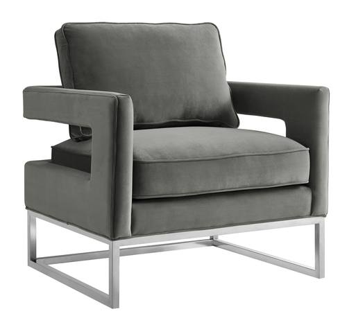 Avery Gray Velvet Chair w/Silver Frame by TOV Furniture