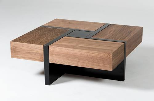 Modrest Makai Modern Walnut & Black Square Coffee Table by VIG Furniture