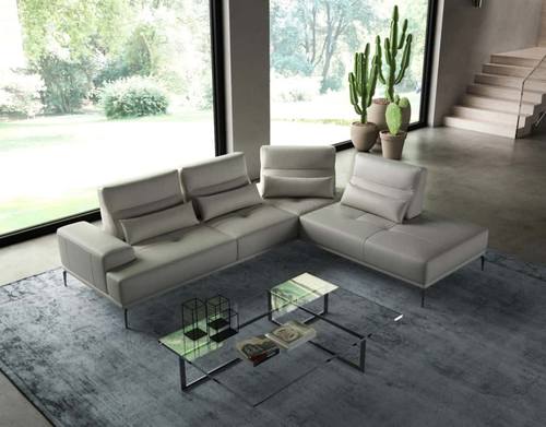 Coronelli Collezioni Sunset - Contemporary Italian Grey Leather Right Facing Chaise Sectional Sofa by VIG Furniture