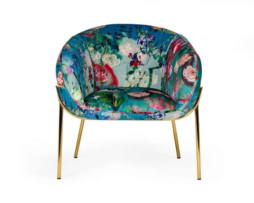 Modrest Falco Contemporary Floral Velvet & Gold Accent Chair by VIG Furniture