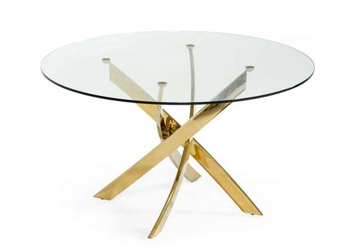 Modrest Pyrite Gold Modern Round Glass Dining Table by VIG Furniture