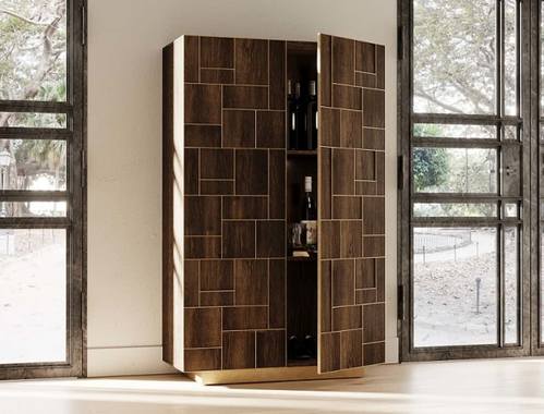 Modrest Auer- Brown Oak & Gold Wine Rack Cabinet by VIG Furniture