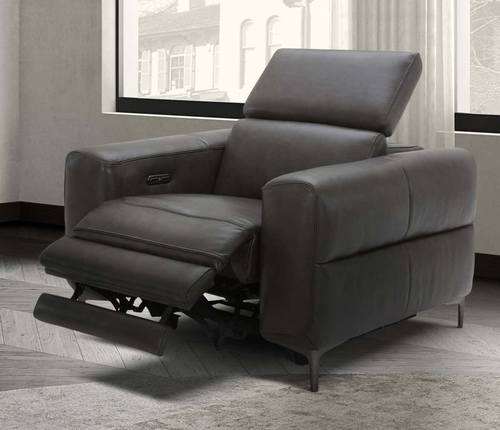 Divani Casa Meadow Dark Grey Leather Electric Recliner Chair w/Electric Headrest by VIG Furniture