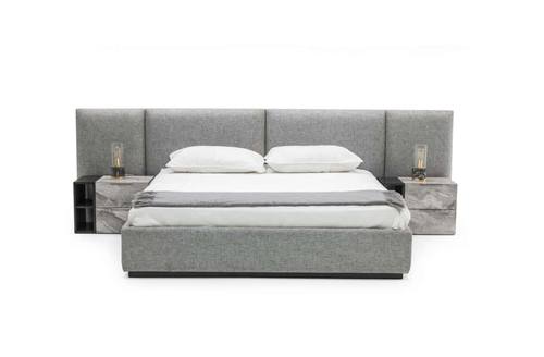 Nova Domus Maranello - Modern Grey Fabric Bed w/ Two Nightstands by VIG Furniture