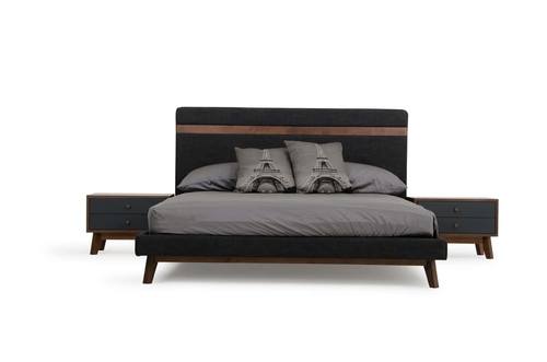 Nova Domus Dali Modern Grey Fabric & Walnut Bed by VIG Furniture
