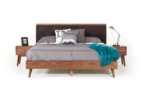 Modrest Marshall Mid-Century Modern Brown Fabric & Walnut Bed by VIG Furniture