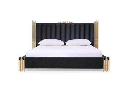Modrest Token - Modern Black Gold Bed w/2 Nightstands by VIG Furniture