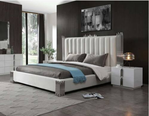Modrest Token - Modern Cream Stainless Steel Bed w/2 Nightstands by VIG Furniture