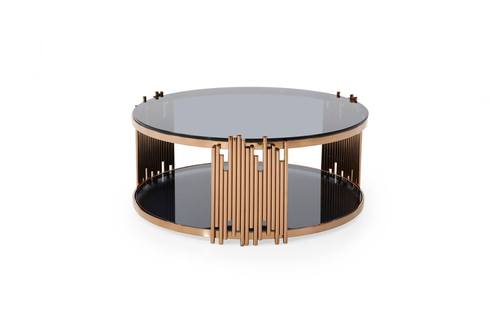 Modrest Bryce Modern Smoked Glass & Rosegold Round Coffee Table by VIG Furniture