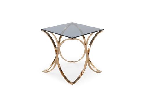 Modrest Reklaw Modern Smoked Glass & Rosegold End Table by VIG Furniture