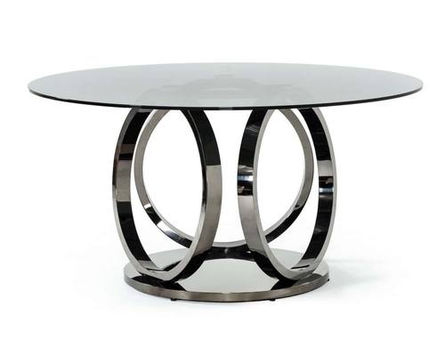Modrest Enid - Modern Smoked Glass & Black Stainless Steel Round Dining Table by VIG Furniture