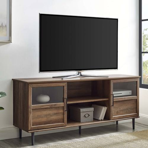 58 Inch Glass & Wood Split Panel Door TV Console - Reclaimed Barnwood by Walker Edison