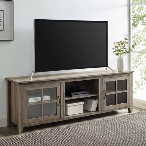 70 Inch Farmhouse Wood TV Stand - Grey Wash by Walker Edison